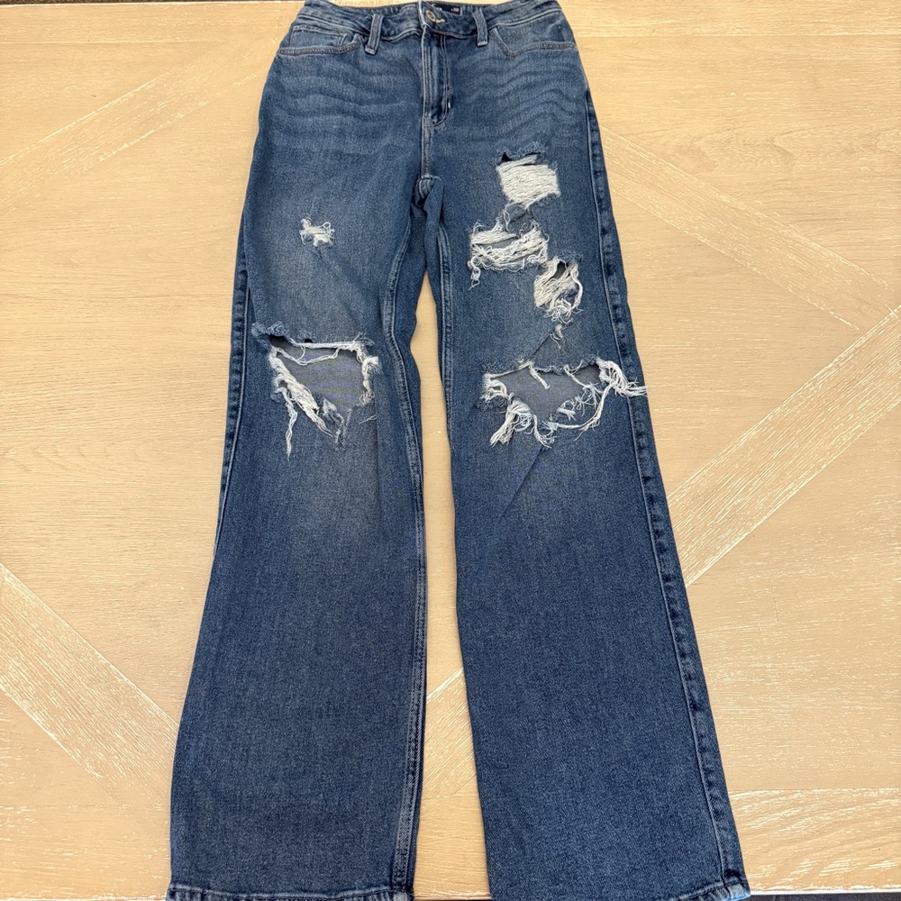 Hollister Blue Wide Leg Jeans Ultra High-Rise Dad Jean Vintage Stretch